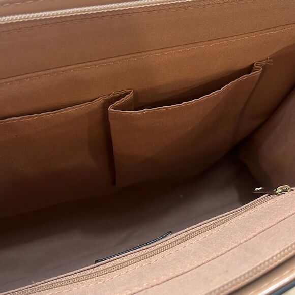 Apt 9 Tan Rose Gold Quilted Handbag Faux Leather Gold Turnlock Purse - Picture 8 of 9